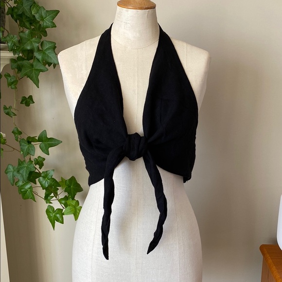 Zara Brown Stylish Linen Halter Top - Picture 2 of 6